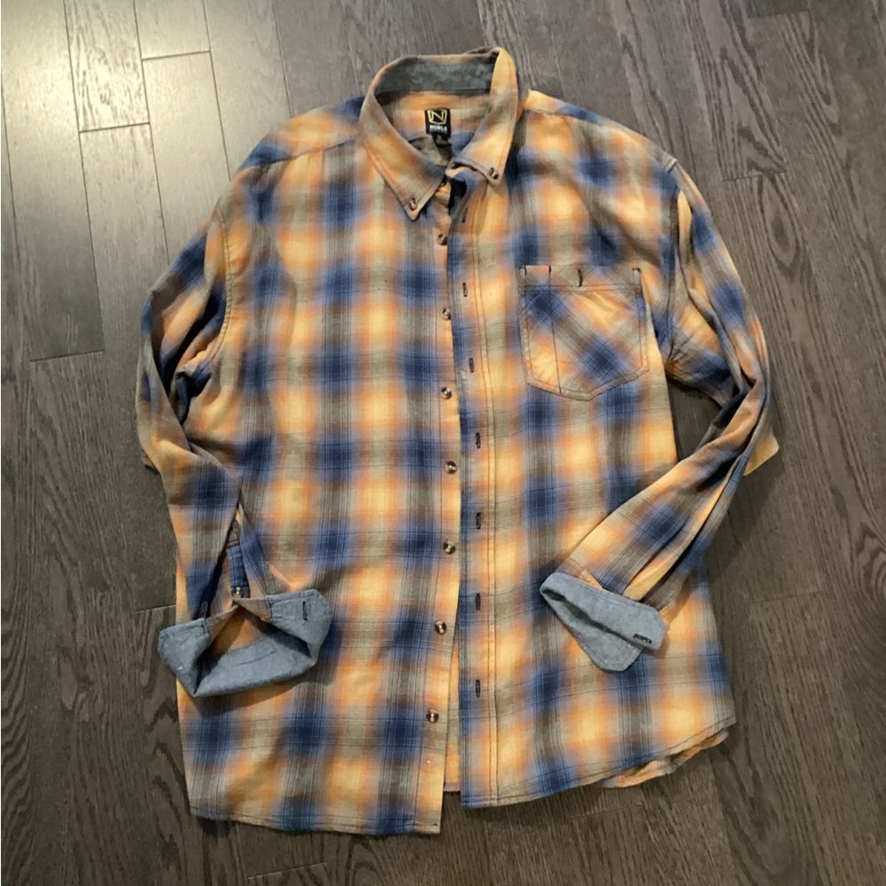 Noble Casual Blue and Orange Button Down Shirt